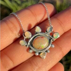 Sterling Silver Opal Eye Pendant Necklace 18 in